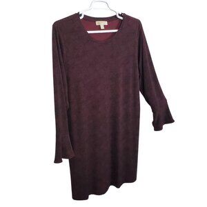 Michael Kors 2X Dress Reptile Print Long Sleeve Bell Cuffs Stretchy Burgundy